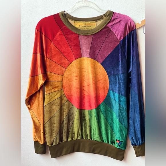 Aviator Nation Sweaters - Aviator Nation Rainbow Velour Sweatshirt Velvet Sunburst Sunrise